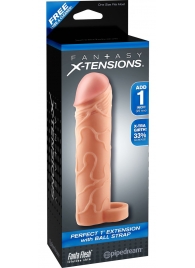 Телесная насадка с кольцом Perfect 1 Extension with Ball Strap - 17 см. - Pipedream - в Вологде купить с доставкой