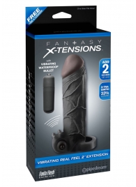 Чёрная вибронасадка с кольцом Vibrating Real Feel 2 Extension - 16 см. - Pipedream - в Вологде купить с доставкой