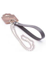 Серебристый металлический поводок с кожаной черной ручкой - 80 см. - Crazy Handmade - купить с доставкой в Вологде