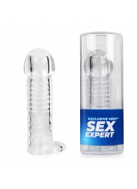 Прозрачная рельефная насадка-реалистик с петлей для мошонки - 13,5 см. - Sex Expert - в Вологде купить с доставкой