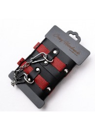 Черно-красные кожаные наручники на металлической сцепке - Crazy Handmade - купить с доставкой в Вологде