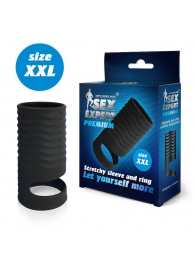 Черная открытая насадка на пенис с кольцом для мошонки XXL-size - 9,4 см. - Sex Expert - в Вологде купить с доставкой