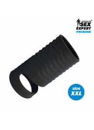 Черная открытая насадка на пенис с кольцом для мошонки XXL-size - 9,4 см. - Sex Expert - в Вологде купить с доставкой