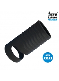 Черная открытая насадка на пенис с кольцом для мошонки XXXL-size - 9,9 см. - Sex Expert - в Вологде купить с доставкой