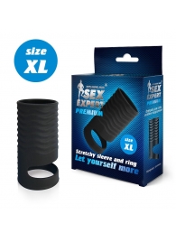 Черная открытая насадка на пенис с кольцом для мошонки XL-size - 8,9 см. - Sex Expert - в Вологде купить с доставкой