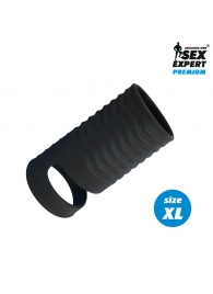 Черная открытая насадка на пенис с кольцом для мошонки XL-size - 8,9 см. - Sex Expert - в Вологде купить с доставкой