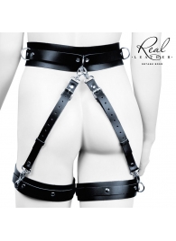 Черный кожаный пояс с гартерами - S-M - Notabu - купить с доставкой в Вологде