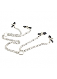 Серебристые зажимы для сосков и половых губ на тонкой цепочке - Notabu - купить с доставкой в Вологде