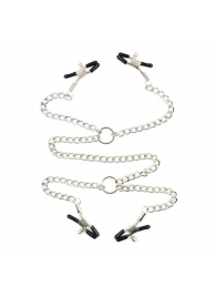 Серебристые зажимы для сосков и половых губ на тонкой цепочке - Notabu - купить с доставкой в Вологде