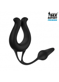 Черная вибронасадка Sex Expert с анальной втулкой - Sex Expert - в Вологде купить с доставкой