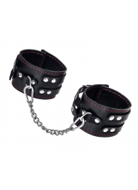 Черные кожаные оковы с двумя ремнями и контрастной строчкой - Pecado - купить с доставкой в Вологде