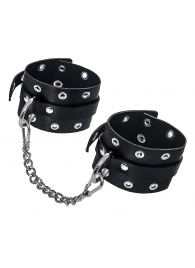 Черные кожаные однослойные оковы с люверсами - Pecado - купить с доставкой в Вологде