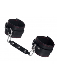 Черные кожаные однослойные оковы с контрастной строчкой - Pecado - купить с доставкой в Вологде