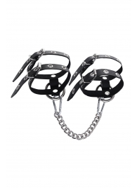 Черные однослойные кожаные оковы из двух ремешков - Pecado - купить с доставкой в Вологде