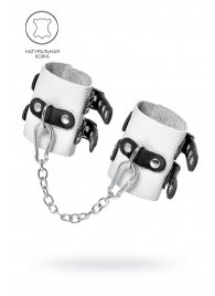 Бело-черные наручники с двумя ремешками и люверсами - Pecado - купить с доставкой в Вологде