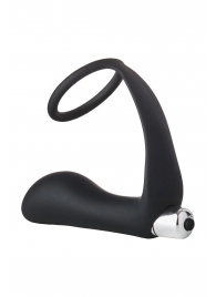 Черное эрекционное кольцо с вибропробкой Vibrating Anal Plug With Cockring - Dream Toys - в Вологде купить с доставкой