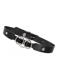 Черный кожаный ошейник со связанными кольцами - Pecado - купить с доставкой в Вологде