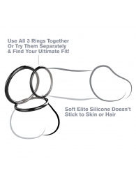 Набор из трех черных эрекционных колец Silicone 3-Ring Stamina Set - Pipedream - в Вологде купить с доставкой