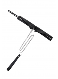 Черный кожаный ошейник-воротник с поводком - Pecado - купить с доставкой в Вологде