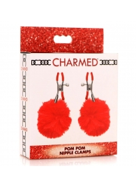 Красные зажимы на соски с помпонами Pom Pom - XR Brands - купить с доставкой в Вологде