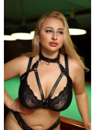 Черная кожаная сбруя с ошейником plus size из нежной кожи - БДСМ Арсенал - купить с доставкой в Вологде