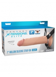 Телесный полый страпон на черных ремнях Hollow Silicone Strap-on - 17,8 см. - Pipedream - купить с доставкой в Вологде