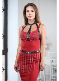 Черно-серебристая портупея-юбка plus size с цепочками - БДСМ Арсенал - купить с доставкой в Вологде