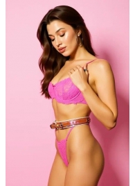 Эффектный розовый пояс из голографической эко-кожи - БДСМ Арсенал - купить с доставкой в Вологде