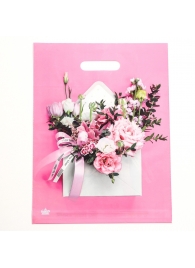 Розовый пакет с цветочным принтом и вырубной ручкой (40х31 см) - Сима-Ленд - купить с доставкой в Вологде