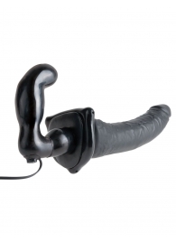 Черный страпон с вагинальной пробкой Deluxe Vibrating Penetrix Strap-On - 19 см. - Pipedream - купить с доставкой в Вологде