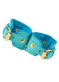 Голубые двуслойные кожаные наручники-браслеты - Pecado - купить с доставкой в Вологде