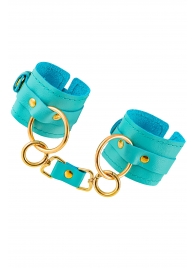 Голубые однослойные кожаные наручники - Pecado - купить с доставкой в Вологде