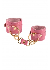 Розовые однослойные кожаные наручники - Pecado - купить с доставкой в Вологде