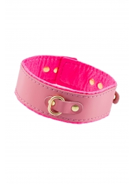 Розовый двуслойный кожаный ошейник с подкладкой из фетра - Pecado - купить с доставкой в Вологде