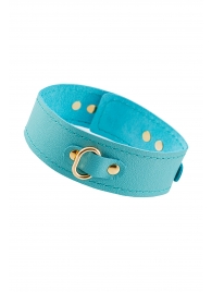 Голубой кожаный однослойный ошейник с прошивкой - Pecado - купить с доставкой в Вологде