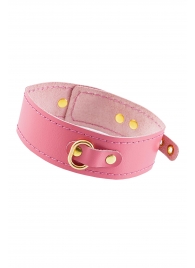 Розовый кожаный однослойный ошейник с прошивкой - Pecado - купить с доставкой в Вологде