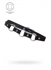 Черный кожаный чокер-ошейник с тремя кольцами - Pecado - купить с доставкой в Вологде