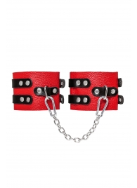 Красно-черные мягкие оковы с двумя ремешками с люверсами - Pecado - купить с доставкой в Вологде