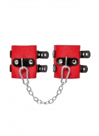Красно-черные мягкие наручники с двумя ремешками с люверсами - Pecado - купить с доставкой в Вологде