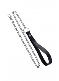 Поводок с ручкой из черной натуральной кожи и карабином для ошейника - Pecado - купить с доставкой в Вологде