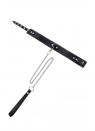 Кожаный двухслойный ошейник с белой строчкой и поводком - Pecado - купить с доставкой в Вологде