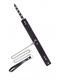 Кожаный двухслойный ошейник с красной строчкой и поводком - Pecado - купить с доставкой в Вологде