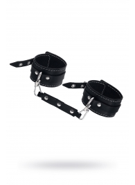 Черные двухслойные кожаные оковы с белой строчкой - Pecado - купить с доставкой в Вологде