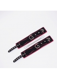 Черно-розовые кожаные оковы с розовой строчкой - Crazy Handmade - купить с доставкой в Вологде