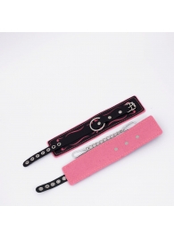 Черно-розовые кожаные оковы с розовой строчкой - Crazy Handmade - купить с доставкой в Вологде
