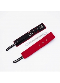 Черно-красные оковы с красной строчкой Sex - Crazy Handmade - купить с доставкой в Вологде