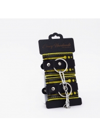 Черно-желтые кожаные наручники с жёлтой строчкой - Crazy Handmade - купить с доставкой в Вологде