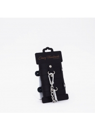 Черные кожаные наручники с хромированной фурнитурой - Crazy Handmade - купить с доставкой в Вологде