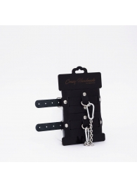 Черные кожаные оковы с хромированной фурнитурой - Crazy Handmade - купить с доставкой в Вологде
