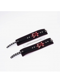 Черные кожаные оковы с красным декором и строчкой - Crazy Handmade - купить с доставкой в Вологде